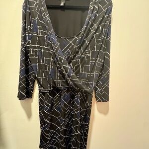 White House Black Market Black and Blue Geometric Dress